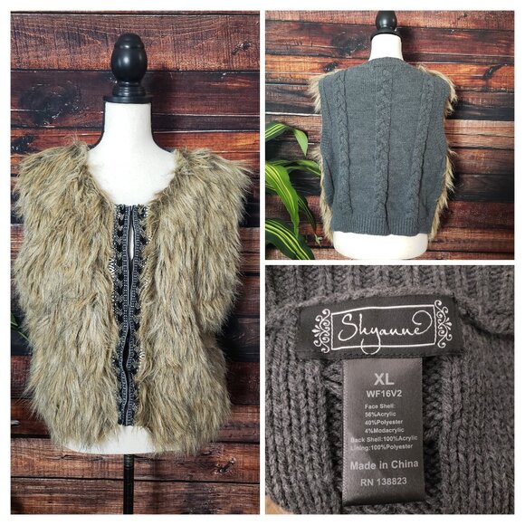 Shyanne XL Sweater Vest Faux Fur Beaded Embellished - Picture 1 of 11